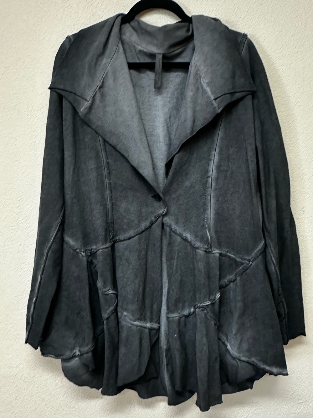 Cynthia Ashby Draped Hooded Open Cardigan in Charcoal Gray